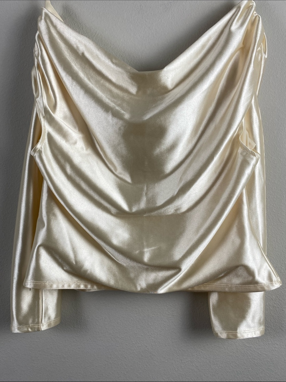 Express Satin Draped Shoulder Top | Swan - Picture 6 of 16